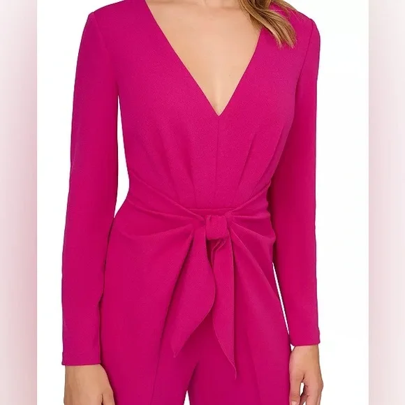 Adrianna Papell Women's V-Neck Tie-Front Crepe Jumpsuit - Picture 3 of 6